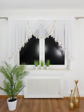shumee Pripravljena zavesa 200x150 cm - tunel, lambrequin, zelena in roza gipura, oblika V