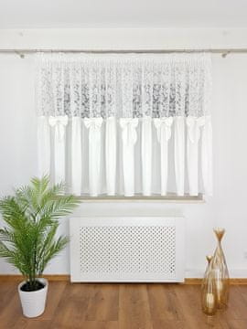 shumee Zavesa iz markizete 400x145 cm - 3D vezenje in pentlje, nabiralni trak, bela