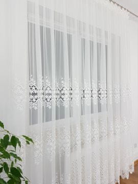 shumee Pripravljena zavesa 400x250 cm z vezenjem in gipur čipko na traku - bela