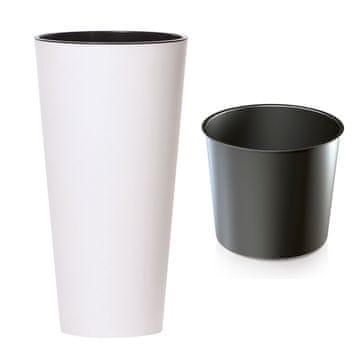 Prosperplast VISOK OKROGLI LONEC ZA CVETE, RASTLINE, BALKON, TERASA, BEL + VLOŽEK