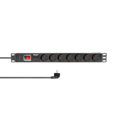 shumee 19" razdelilnik s 7 vtičnicami, PDU 1U 2 m, LogiLink Professional 3600 W s stikalom in prenapetostno zaščito za omaro Rack