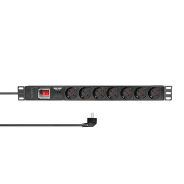 shumee 19" razdelilnik s 7 vtičnicami, PDU 1U 2 m, LogiLink Professional 3600 W s stikalom in prenapetostno zaščito za omaro Rack