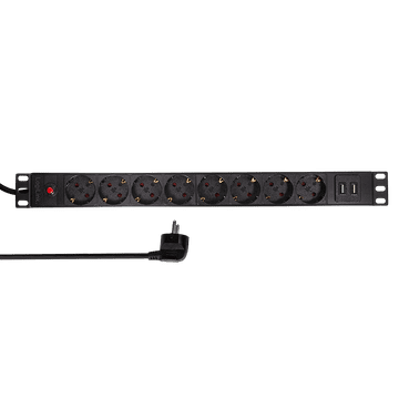 shumee 19" podaljšek, 8 vtičnic, 2 USB, 2,1 A, LogiLink PDU, zaščita pred preobremenitvijo