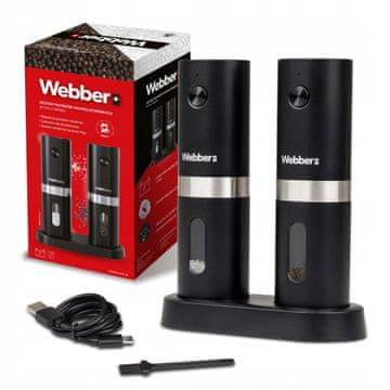 Webber Električni mlinček za poper in sol, polnilni preko USB-ja, 2 kosa, webber premium