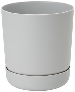 Form-Plastic Satina 15 okrogel cvetlični lonček s krožnikom | Platinum