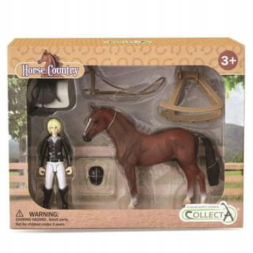 COLLECTA Figurica konjička Collecta 84244 z džokejskim konjem in dodatki za sedlo