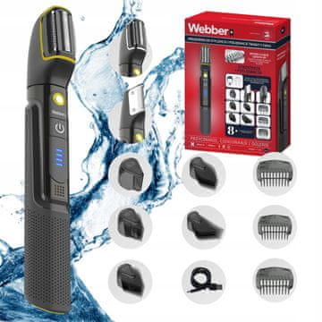 Webber Webber BG-600 8-v-1 moški prirezovalnik za lase, brado, telo, mokro in suho striženje, IPX7, LED PRO