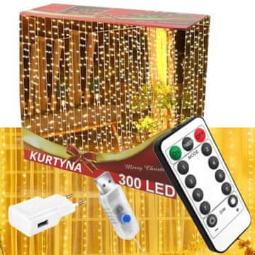 GGV Svetlobna zavesa, girlanda z lučkami za božično drevo za okno, 3x3M 300LED