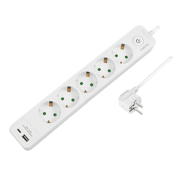 shumee Podaljšek s 5 vtičnicami, USB-A, USB-C, 1,5 m, s stikalom - LogiLink