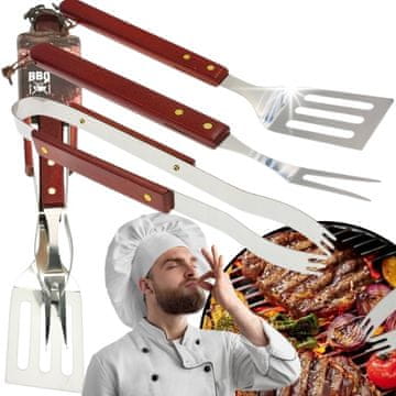 GGV Orodja za žar, dodatki, orodje, klešče, lopatica, BBQ, komplet 3 v 1