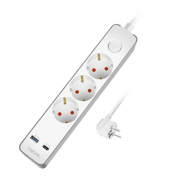 shumee Podaljšek za napajalni kabel 3 vtičnice USB-C PD 20W USB-A QC 3600W LogiLink