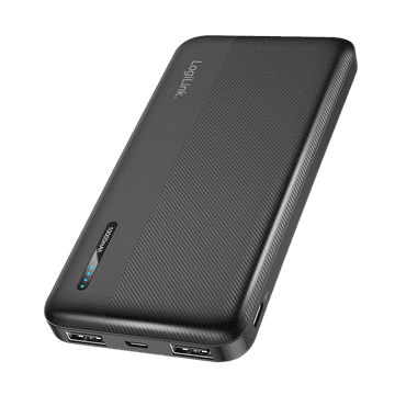 shumee Prenosna baterija 10000 mAh s hitrim polnjenjem LogiLink USB-C + 2x USB-A LED črne barve