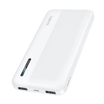 shumee LogiLink prenosna baterija 10000 mAh bela USB-C + 2x USB-A hitro polnjenje LED