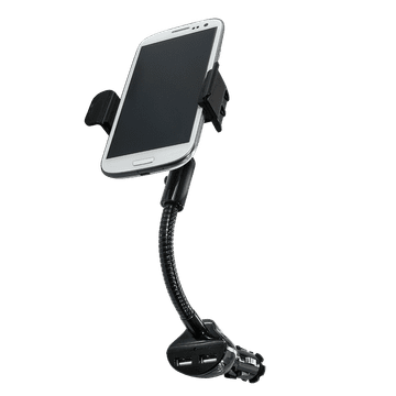 shumee Polnilnik za avto Držalo za telefon 2x USB-A 15,5 W za vžigalnik cigaret 12–24 V 360° vrtenje za pametne telefone 60–87 mm LogiLink