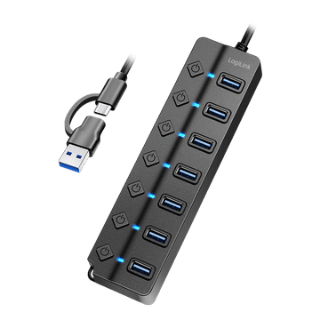 shumee Aktivno vozlišče USB 3.2 Gen1 s 7 vrati, LogiLink LED stikala, hitro napajanje