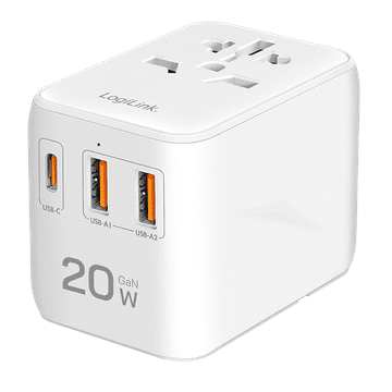 shumee LogiLink 20W PD USB polnilnik, potovalni adapter, 4 USB-C/A vhodi, 200 držav