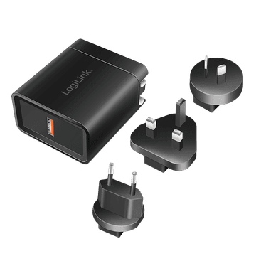 shumee Potovalni adapter LogiLink USB QC 3.0 s hitrim polnjenjem 18 W ZDA/VB/EU/AVSTRALIJA