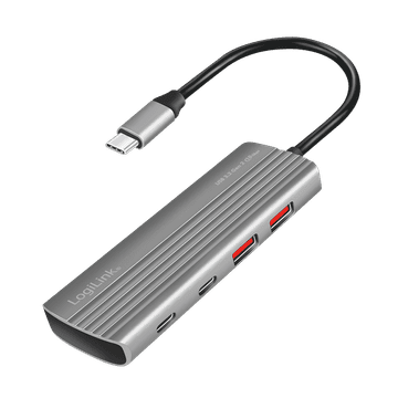 shumee Razdelilnik USB-C 3.2 Gen2 10 Gb/s 4x USB PD 100W LogiLink siv 2xUSB-A 2xUSB-C