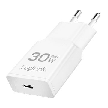 shumee Stenski polnilnik LogiLink USB-C GaN 30W PD, bel, hitro polnjenje PPS