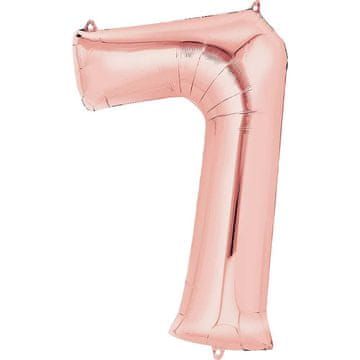 shumee Rožnato zlati folijski balon številka 7, 70 cm, rojstnodnevna dekoracija s helijem