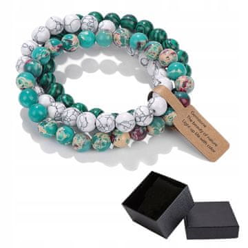 shumee Komplet 3 zapestnic 8 mm kamen Shoushan beli howlit zeleni malahit