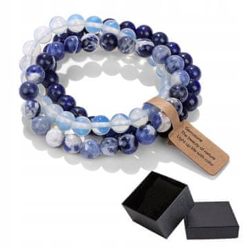 shumee Komplet 3 zapestnic 8 mm bel turkiz lapis lazuli moder črtast ahat
