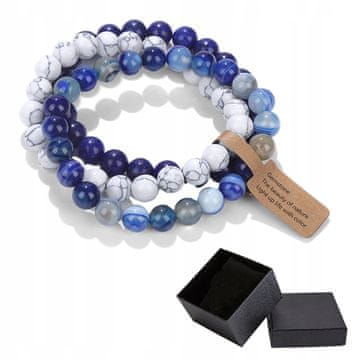 shumee Komplet 3 zapestnic 8 mm kamen Beli howlit Lapis lazuli Modri ahat