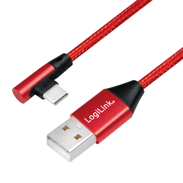 shumee Kabel LogiLink USB-C 90° na USB-A, 1 m, rdeč, 3A, hitro polnjenje