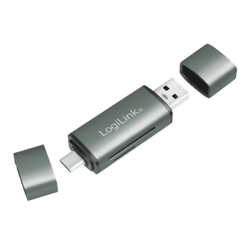 shumee Čitalnik kartic LogiLink USB 3.2 Gen1 - SD/microSD, USB-C in USB-A OTG, aluminijasto ohišje, prenos 5 Gb/s