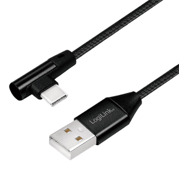 shumee Kabel USB 2.0 tipa C (90°) na USB-A, 0,3 m, črne barve, s tkanino - LogiLink CU0137