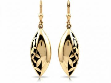 shumee Dolgi zlati uhani 585, premični, pihan element, okrašen s črnim emajlom