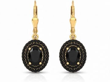 shumee Elegantni viseči uhani iz zlata 585 z motivom marquise in črnimi kamni 3,55 g