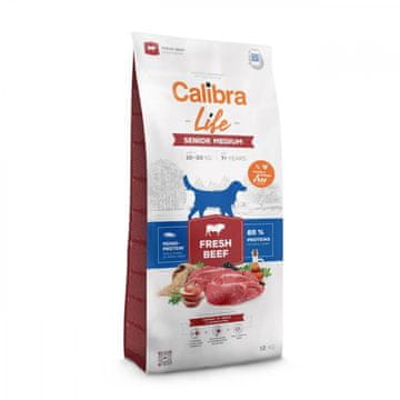 Calibra DOG life Senior srednje velika suha hrana za pse s svežo govedino 12 kg