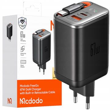 Mcdodo MCDODO HITR STENSKI POLNILEC NAPAJALNIK 3X USB-C PD USB GAN 67W 1M KABEL