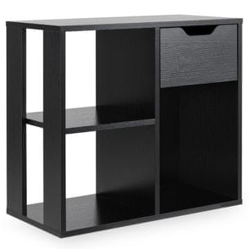 Northix Črna lesena knjižna polica s predalom 60x30x53 cm iz MDF