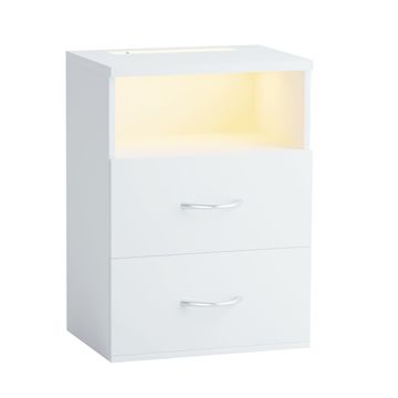 Northix Nočna omarica z LED lučko, USB vhodom, 2 predaloma