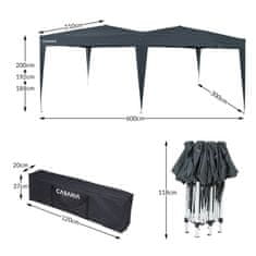 Northix Raztegljiva paviljon 3x6m, odporen na vremenske vplive, nastavljiv po višini, enostavna postavitev