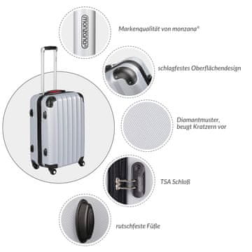 Northix Kovček s trdim ogrodjem, srebrn, 62L, ABS, kolesa 360°