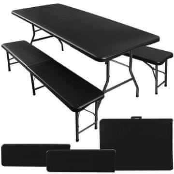 Gardlov Zložljiva vrtna miza 180cm + 2 klopi - črna
