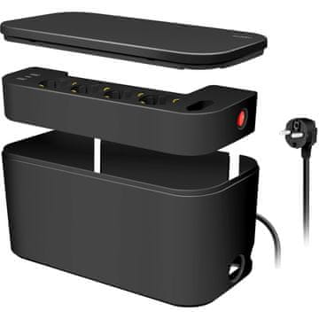 LogiLink Kabelska omarica - skrivalec kabla z razvejno vtičnico + polnilnik USB-A/USB-C črna