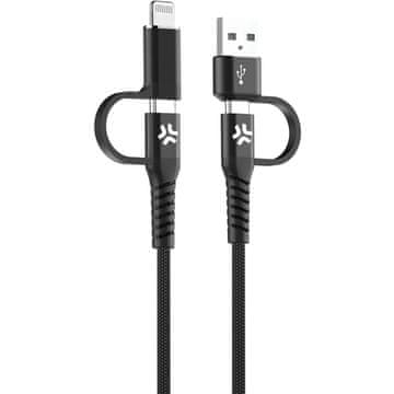 Celly 4-v-1 kabel USB-C/USB-A na USB-C/Lightning Max 60W 2 m črn