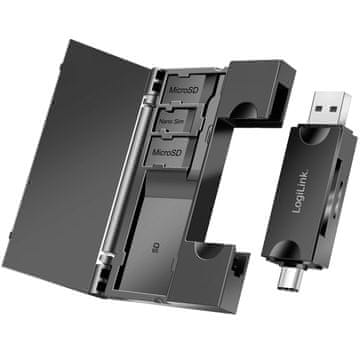 LogiLink Čitalnik pomnilniških kartic USB-C + USB-A MicroSD - in SD kartica vklj. shranjevanje