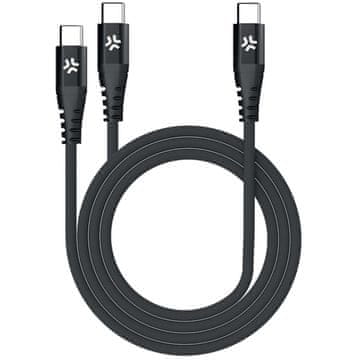 Celly USB-C - 2x USB-C kabel 100W PD 1,3m črn