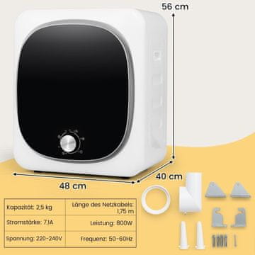 Northix Mini sušilni stroj 2.5KG s 5 programi do 69 sušilni stroj 800W
