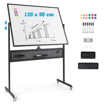 Northix 120 x 90 cm dvostranska mobilna bela tabla s pegboard & Vloge & Črno stojalo