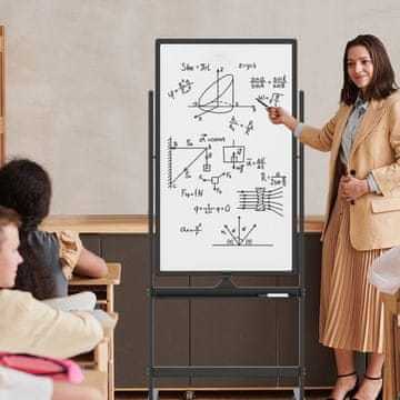 Northix 60 x 100 cm dvostranska magnetna bela tabla s koleščki, stojalom in pladnjem za peresa, črna