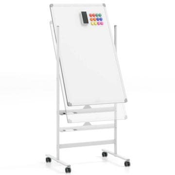 Northix 60 x 100 cm dvostranska magnetna bela tabla s koleščki, stojalom in pladnjem za peresa, bela