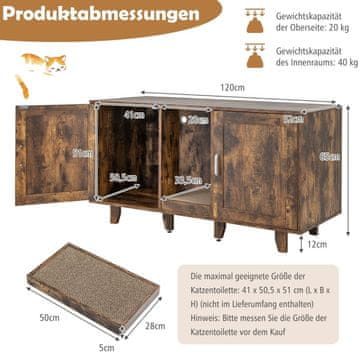 Northio Mačja omarica za mačje stranišče z 2 vrati & praskalno desko & vhodom 120 x 52 x 65 cm vintage