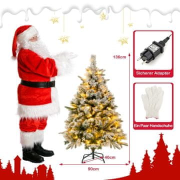 Northix 136 cm umetno božično drevo s snegom in 150 toplo belimi LED lučkami zelene barve