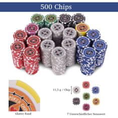 Northio 500-delni komplet za igralniški poker z žetoni in igralnimi kartami ter kockami in žetoni delivca ter črnim prtom